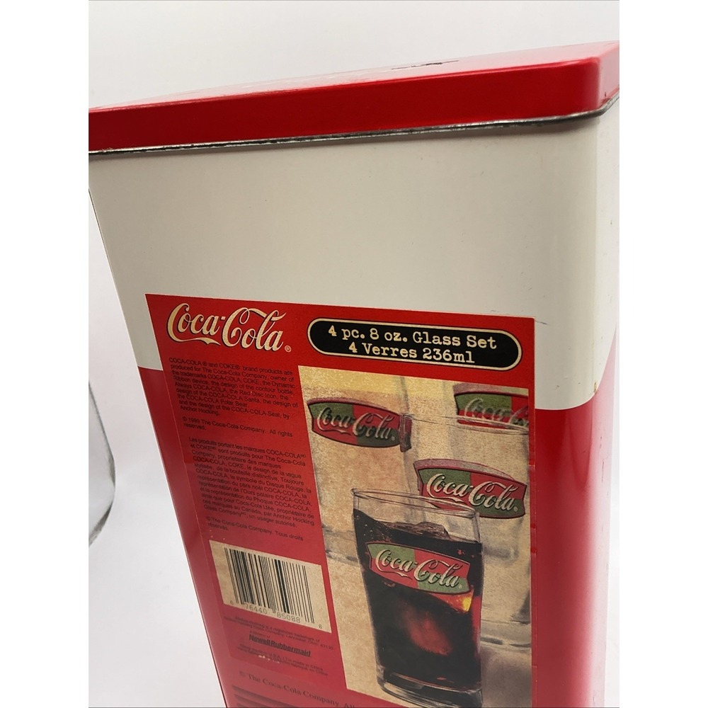 Coca Cola 1999 Coke Vending Machine Tin with 3 pc. 8 oz. Glass Set inside tin - Picture 7 of 10